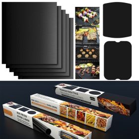 5pcs Non-stick BBQ Grill Mat Baking Mat BBQ Tools Cooking Grilling Sheet Heat Resistance Easily Cleaned Kitchen Tools; 15.75*12.99inch (Color: BLACK, Quantity: 5pcs)