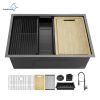 Aqucubic Gunmetal Black Handmade 304 Stainless Steel Undermount Kitchen Sink with Accessories and faucet