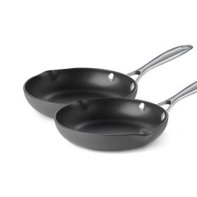 Kitchen Cookware Non-Stick Hard Anodized Frying Pan (Color: BLACK, Type: 2 Piece)