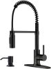 APPASO Commercial Kitchen Faucet Pull Down Sprayer with Soap Dispenser - Stainless Steel High Arc Tall Modern Single Handle Spring Kitchen Sink Faucet